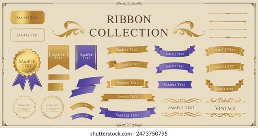 Ribbon decoration design set and antique borders and frames design