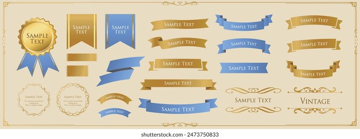 Conjunto de diseño de decoración de cinta y diseño de marcos y bordes antiguos