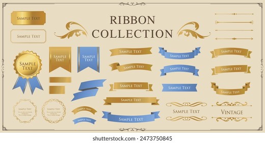 Ribbon decoration design set and antique borders and frames design