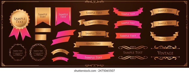 Ribbon decoration design set and antique borders and frames design
