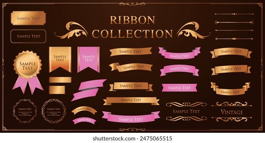 Ribbon decoration design set and antique borders and frames design
