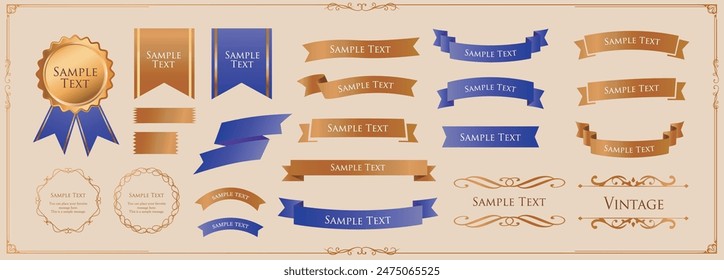 Conjunto de diseño de decoración de cinta y diseño de marcos y bordes antiguos
