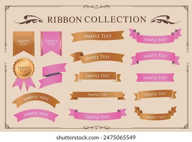 Ribbon decoration design set and antique borders and frames design

