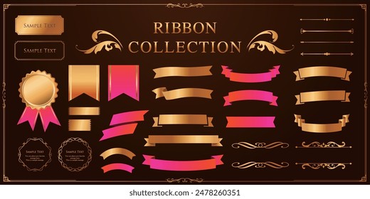 Ribbon decoration design set and antique borders and frames design