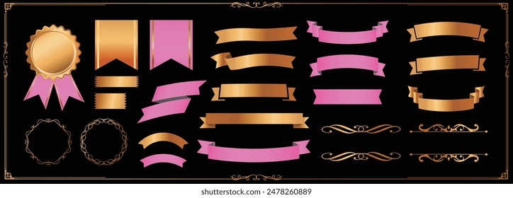 Ribbon decoration design set and antique borders and frames design