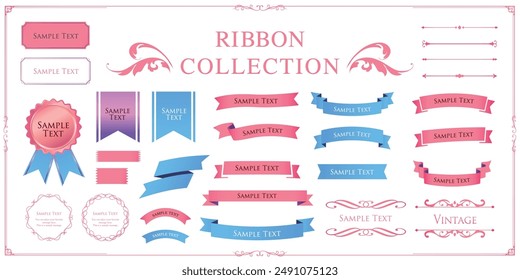 Ribbon decoration design set and antique borders and frames design