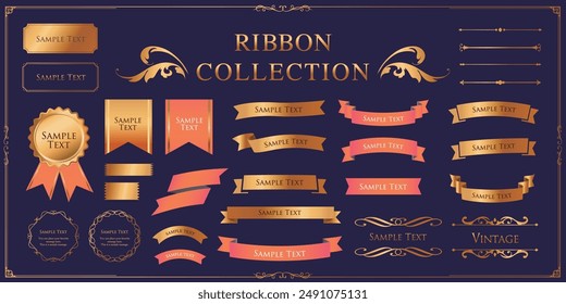 Ribbon decoration design set and antique borders and frames design