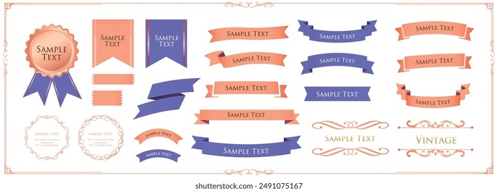 Ribbon decoration design set and antique borders and frames design