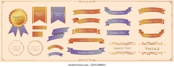 Ribbon decoration design set and antique borders and frames design