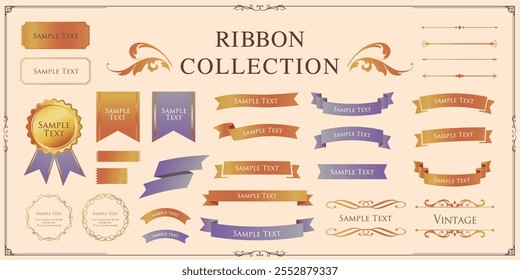 Ribbon decoration design set and antique borders and frames design