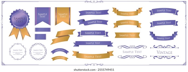 Ribbon decoration design set and antique borders and frames design