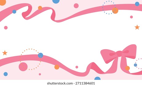 Ribbon Decoration Frame, Circular Object, Pop Design, 16:9 size