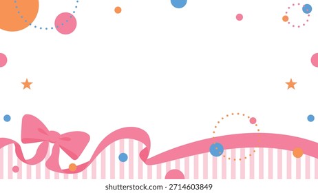 Ribbon Decoration Frame, Circular Object, Pop Design, 16:9 Size
