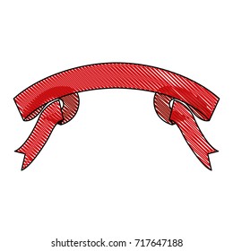 ribbon decorative with folds in colored crayon silhouette vector illustration