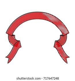 ribbon decorative with folds in colored crayon silhouette vector illustration