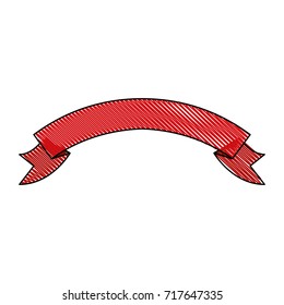 ribbon decorative with folds in colored crayon silhouette vector illustration