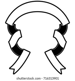 ribbon decorative in shape of arch with several folds in monochrome silhouette vector illustration