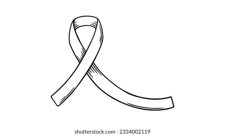 Ribbon for desease awareness day. Female cancer awareness symbol. Sketch vector illustration isolated in white background
