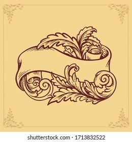 Ribbon Design Flourish Label banner engraving for text and Design 