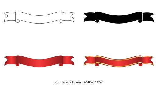 Ribbon design in various style outline, flat, and gradient color