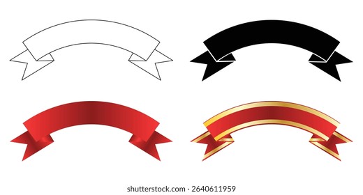 Ribbon design in various style outline, flat, and gradient color