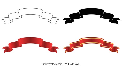 Ribbon design in various style outline, flat, and gradient color