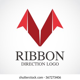 Ribbon direction of arrow down abstract vector and logo design or template development business icon of company identity symbol concept