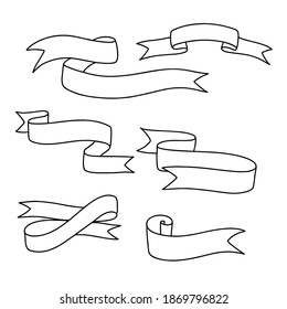 Ribbon doodle set, great design for any purposes. Illustration icon. Doodle design elements. Web banner template. Arrow set. Line art.