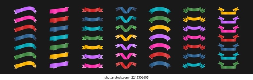 Ribbon elements collection isolated on black. Starburst label. Vintage. 