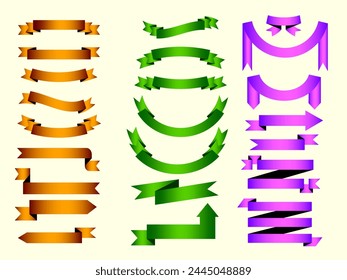 Ribbon elements. Modern simple ribbons collection. Flat banner ribbon for decorative design. Ribbons, Banners, badges, Labels Design Elements.