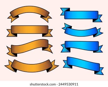 Ribbon elements. Modern simple ribbons collection. Flat banner ribbon for decorative design. Ribbons, Banners, badges, Labels Design Elements.