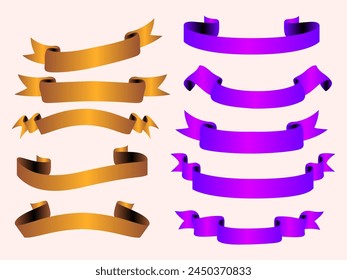 Ribbon elements. Modern simple ribbons collection. Flat banner ribbon for decorative design. Ribbons, Banners, badges, Labels Design Elements.