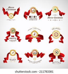 Ribbon And Elements Set - Isolated On Gray Background - Vector Illustration, Graphic Design Editable For Your Design 