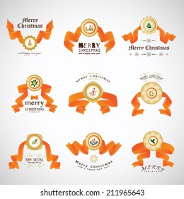 Ribbon And Elements Set - Isolated On Gray Background - Vector Illustration, Graphic Design Editable For Your Design 