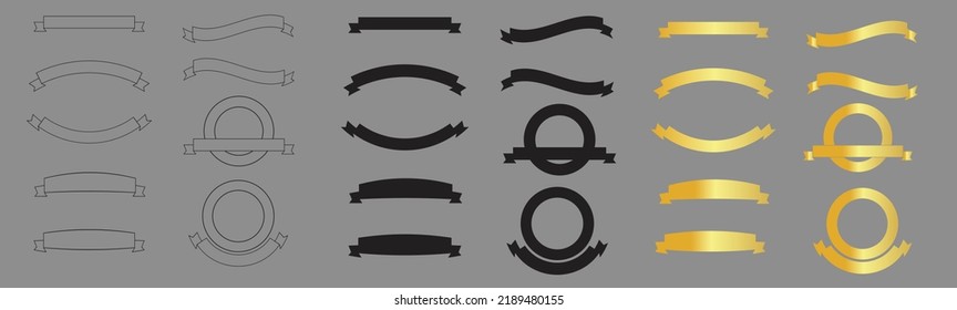  Ribbon elements. Starburst label. Vintage. Modern simple ribbons collection. Vector illustration.
