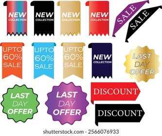 Ribbon elements. Starburst label. Vintage. Modern simple ribbons collection.