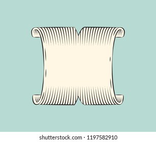 Ribbon empty wide banner monochrome sketch outline with lines. Ragged edges of colorless banner scroll. Torn sides of stripe icon isolated  vector