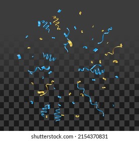 Ribbon Falling Explosion of multi-colored confetti, clapperboard. Confetti, streamer, on a transparent background. Holiday, birthday