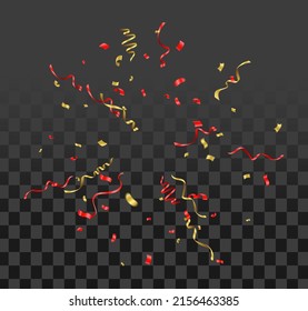 Ribbon Falling Explosion of multi-colored confetti, clapperboard. Confetti, streamer, on a transparent background. Holiday, birthday