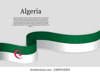 Ribbon flag of Algeria. Celebration background template