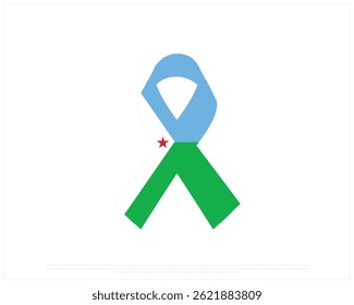 Ribbon flag of DJIBOUTI on a white background, Editable Vector illustration of DJIBOUTI flag, National Day design, Ribbon Flag of DJIBOUTI flat design, National Day of DJIBOUTI