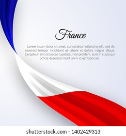 Ribbon flag of France on a light background Brochure banner layout with wavy lines of French flag ribbons and text France Patriotic background abstract wavy tricolor france theme Vector template