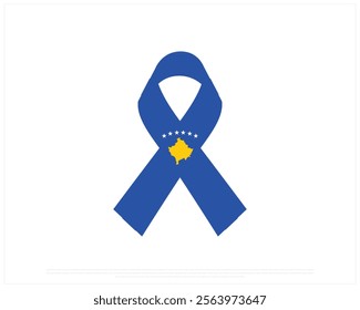 Ribbon flag of KOSOVO on a white background, Editable Vector illustration of KOSOVO flag, National Day design, vector design of Kosovo Ribbon Flag, National Day of Kosovo