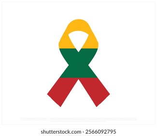 Ribbon flag of LITHUANIA on a white background, Editable Vector illustration of LITHUANIA flag, National Day design, Ribbon Flag of Lithuania flat design, National Day of Lithuania