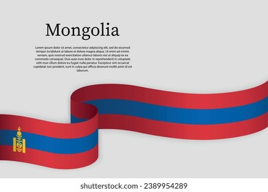 Ribbon flag of Mongolia. Celebration background template