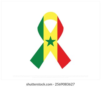 Ribbon flag of SENEGAL on a white background, Editable Vector illustration of SENEGAL flag, National Day design, Ribbon Flag of Senegal flat design, National Day of Senegal