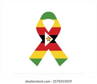 Ribbon flag of ZIMBABWE on a white background, Editable Vector illustration of ZIMBABWE flag, National Day design, Ribbon Flag of Zimbabwe flat design, National Day of Zimbabwe