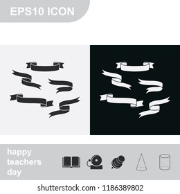 Ribbon flat black and white vector icons.