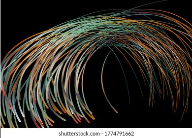 Ribbon flow color swirl strokes. Wave sea isolated random lines. Wires as hair beam sheaf. Liquid paint ink shape isolated on white background. Artistic abstract trace swirl illustration cover page.