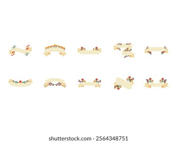 Ribbon with Flower Illustration Element Set